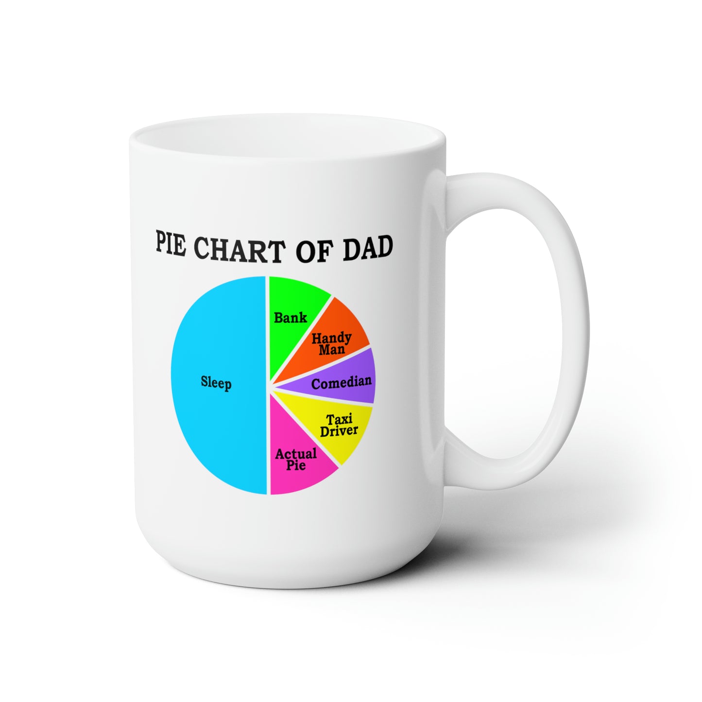 Happy Father's Day Ceramic Coffee Mug, Pie Chart of Dad, White, 15oz Capacity