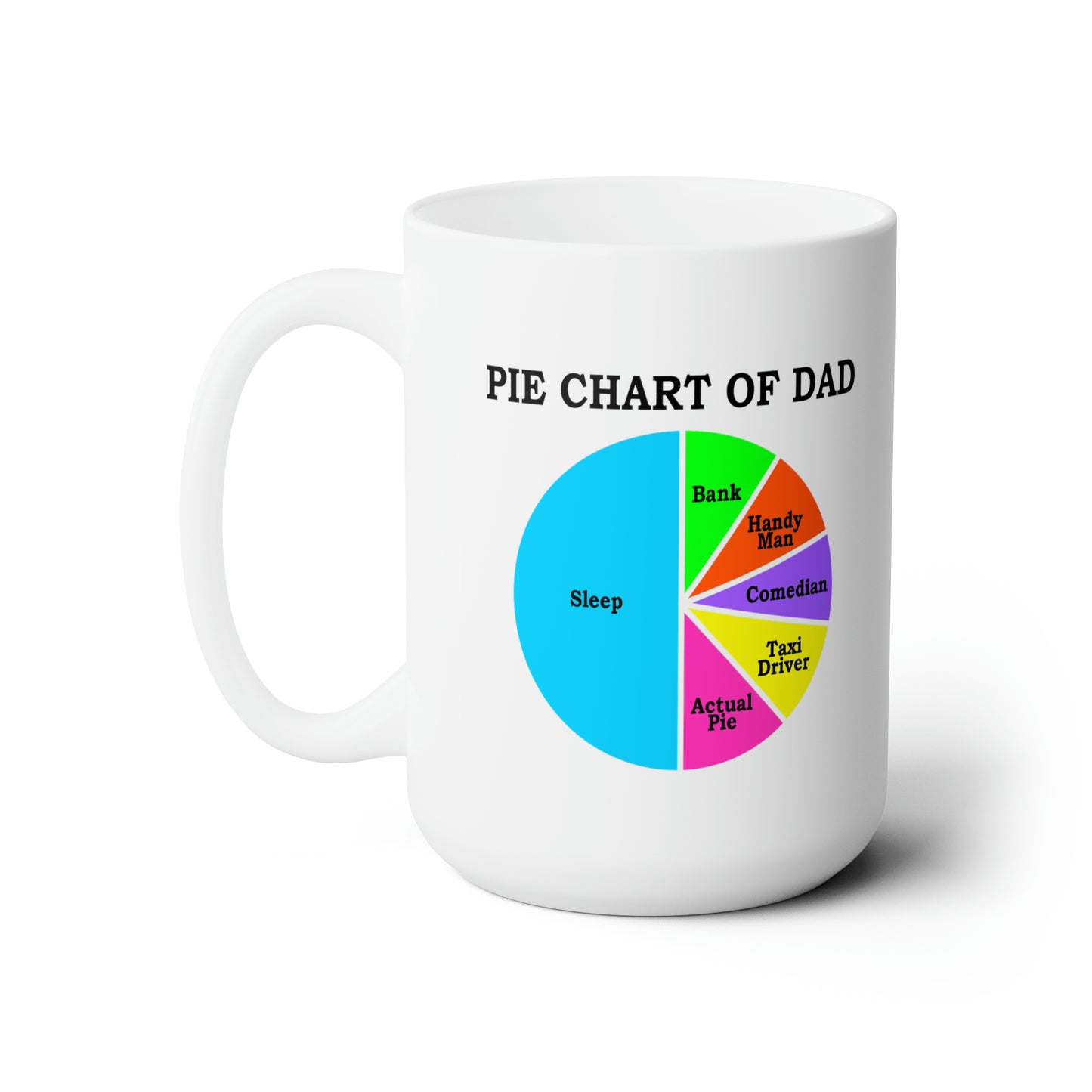 Happy Father's Day Ceramic Coffee Mug, Pie Chart of Dad, White, 15oz Capacity