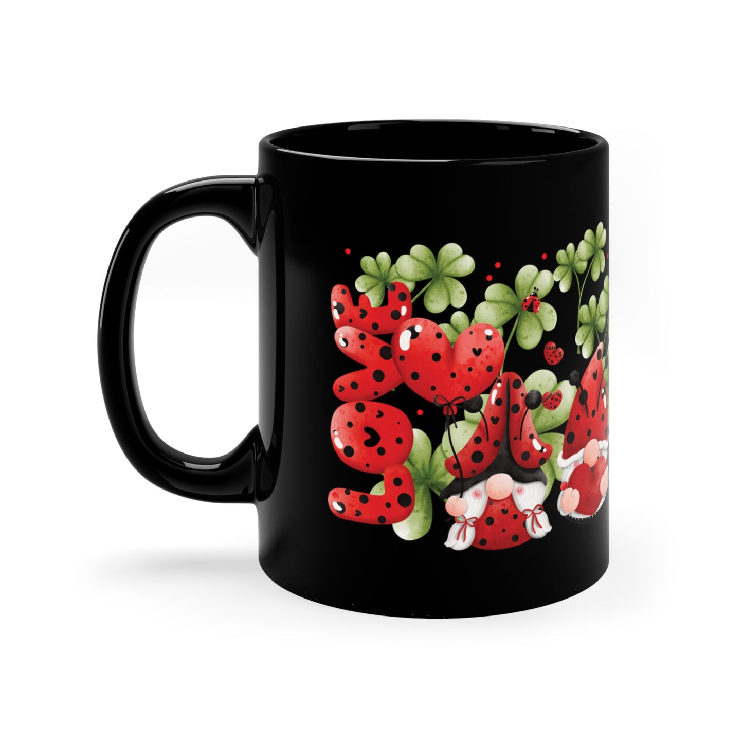 Valentine's Day Coffee Mug, Gnome Mug, Gnome Coffee Mug, Happy Valentine's Day Mug, Valentine's Gnome Mug, Black Ceramic Mug 11oz