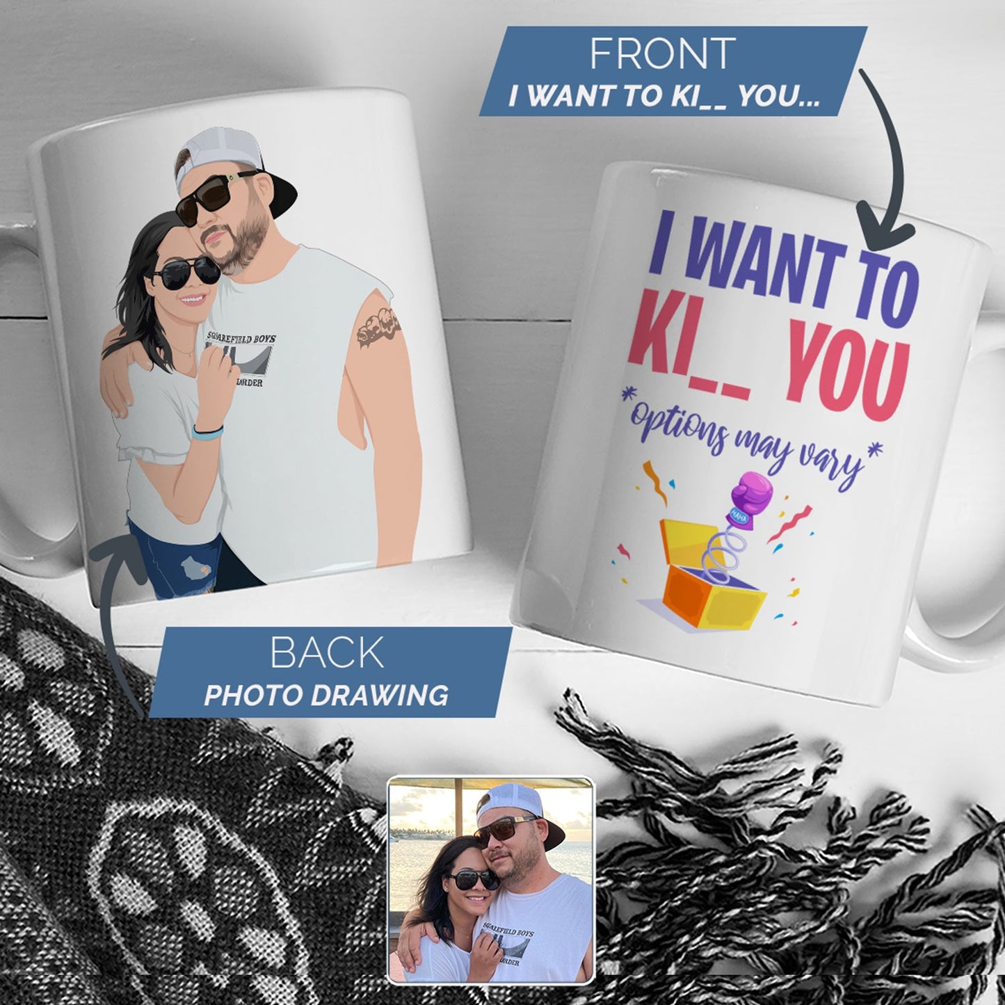 Custom I Want to Ki__ You Results May Vary Hand-Drawn Personalized Mug For Girlfriend, Soulmate, Boyfriend, Wife, Husband