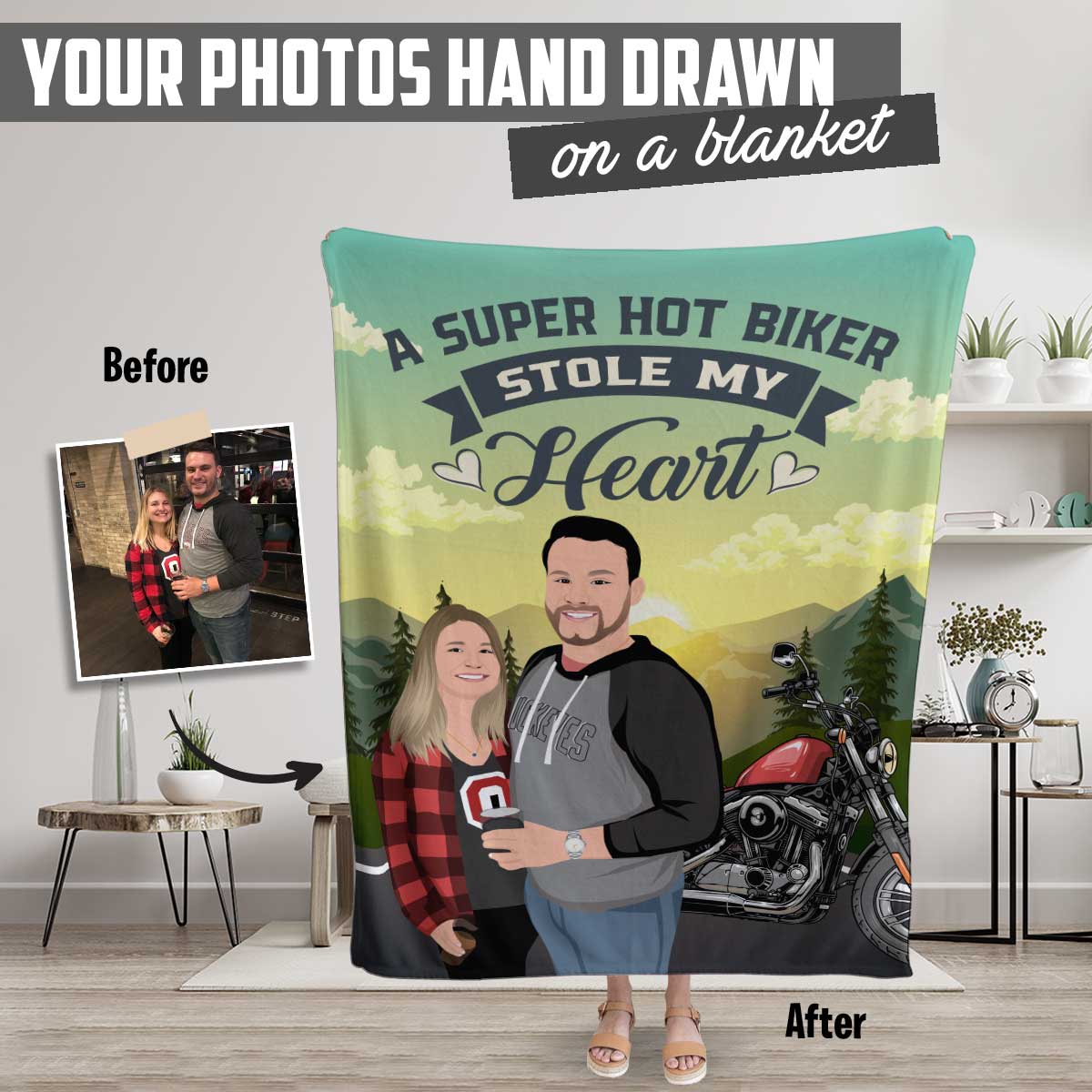 Custom Personalized Biker Blanket - A Hot Biker Stole My Heart