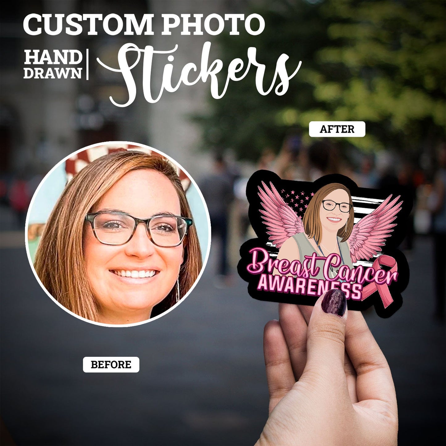 Breast Cancer Awareness Hand-Drawn Personalized Stickers