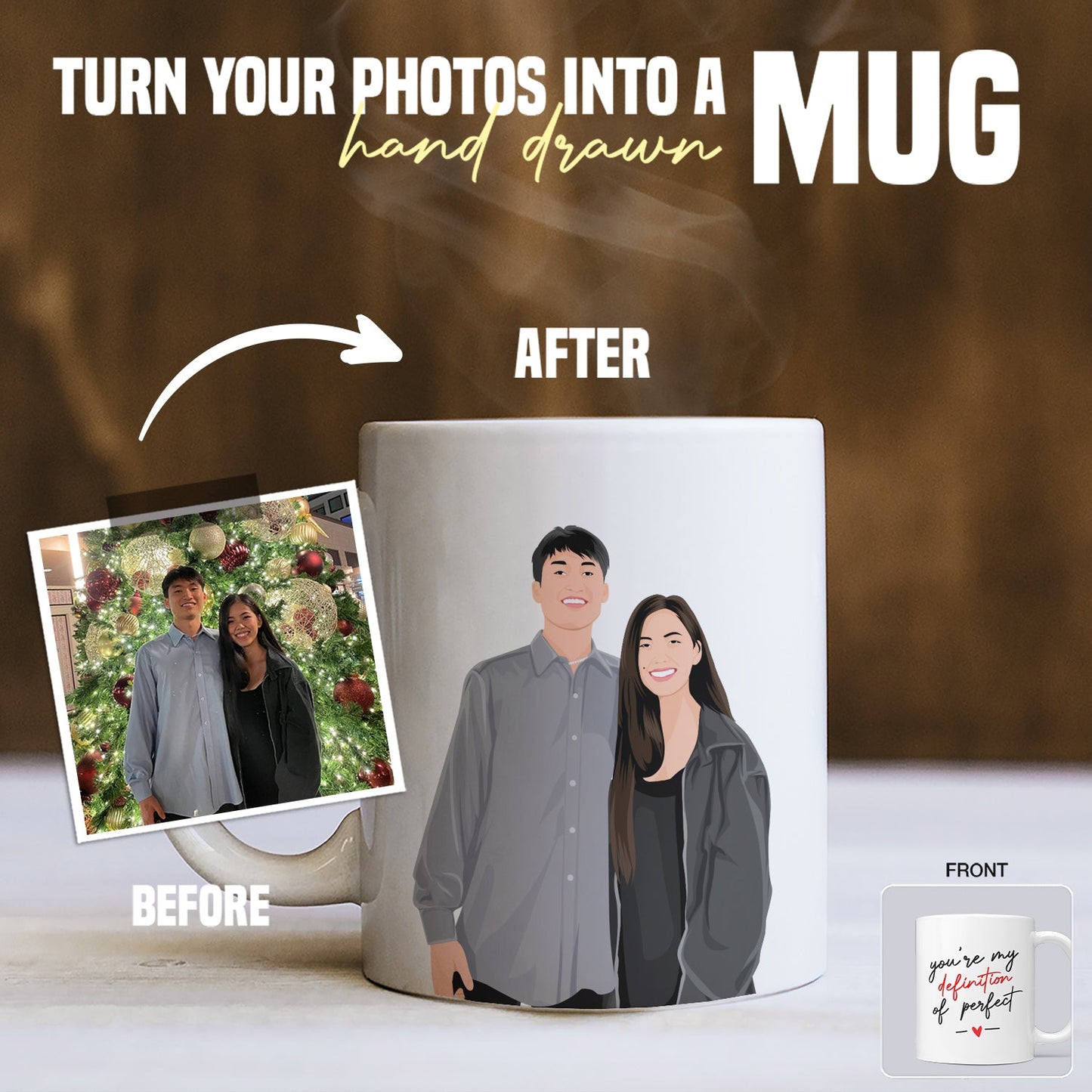 Custom "Definition of Perfect Boyfriend" Mug Personalized with Your Hand-Drawn Portrait