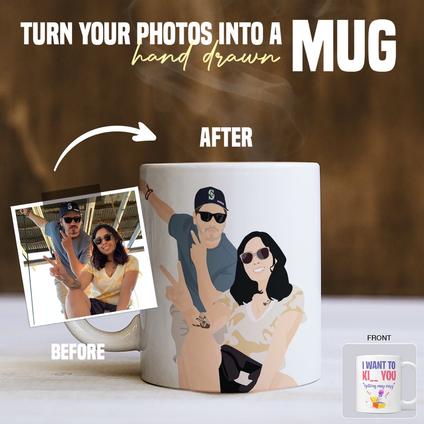 Custom I Want to Ki__ You Results May Vary Hand-Drawn Personalized Mug For Girlfriend, Soulmate, Boyfriend, Wife, Husband