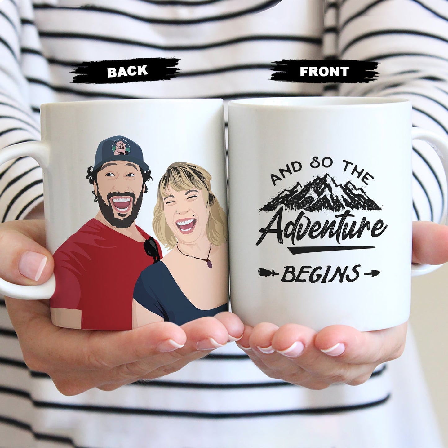Custom Couples Coffee Mug Personalized with Hand-Drawn Portrait