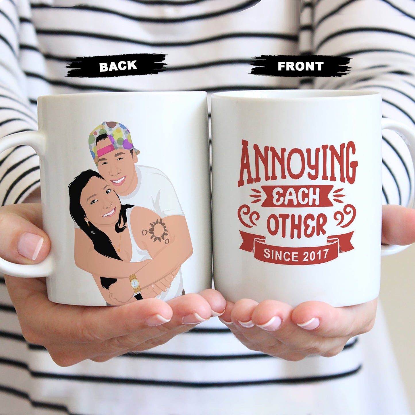 Custom "Annoying Each Other Since 2019" Couples Mug Personalized with Your Hand-Drawn Portrait