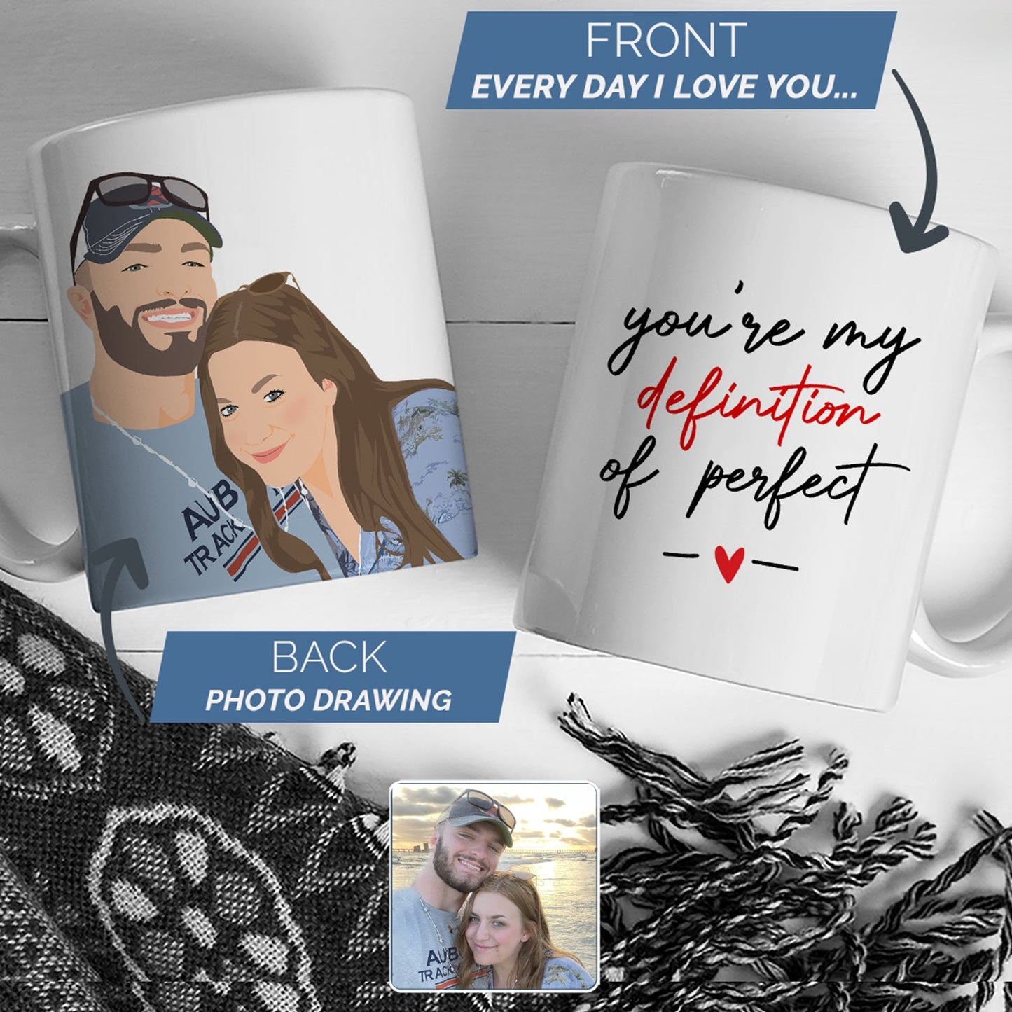 Custom "Definition of Perfect Boyfriend" Mug Personalized with Your Hand-Drawn Portrait
