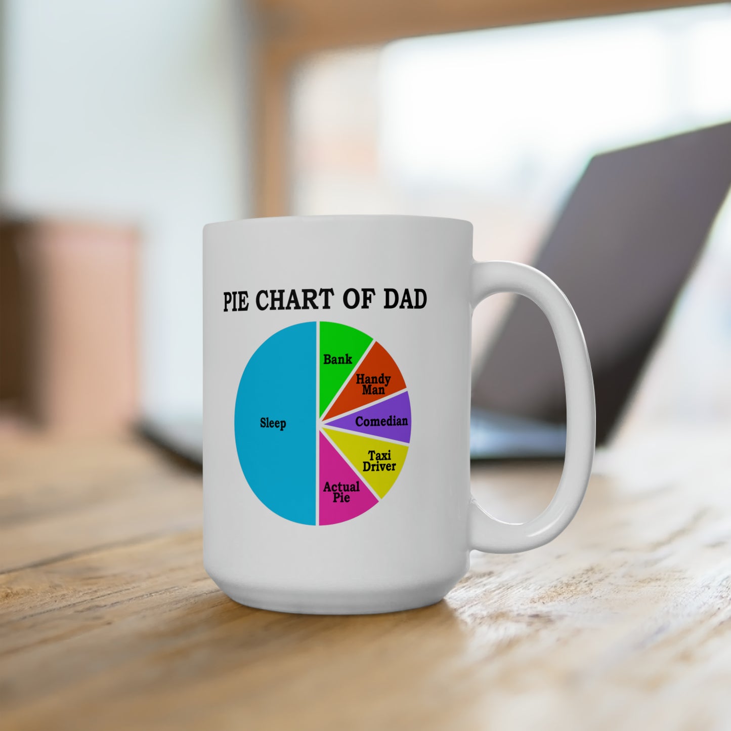 Happy Father's Day Ceramic Coffee Mug, Pie Chart of Dad, White, 15oz Capacity