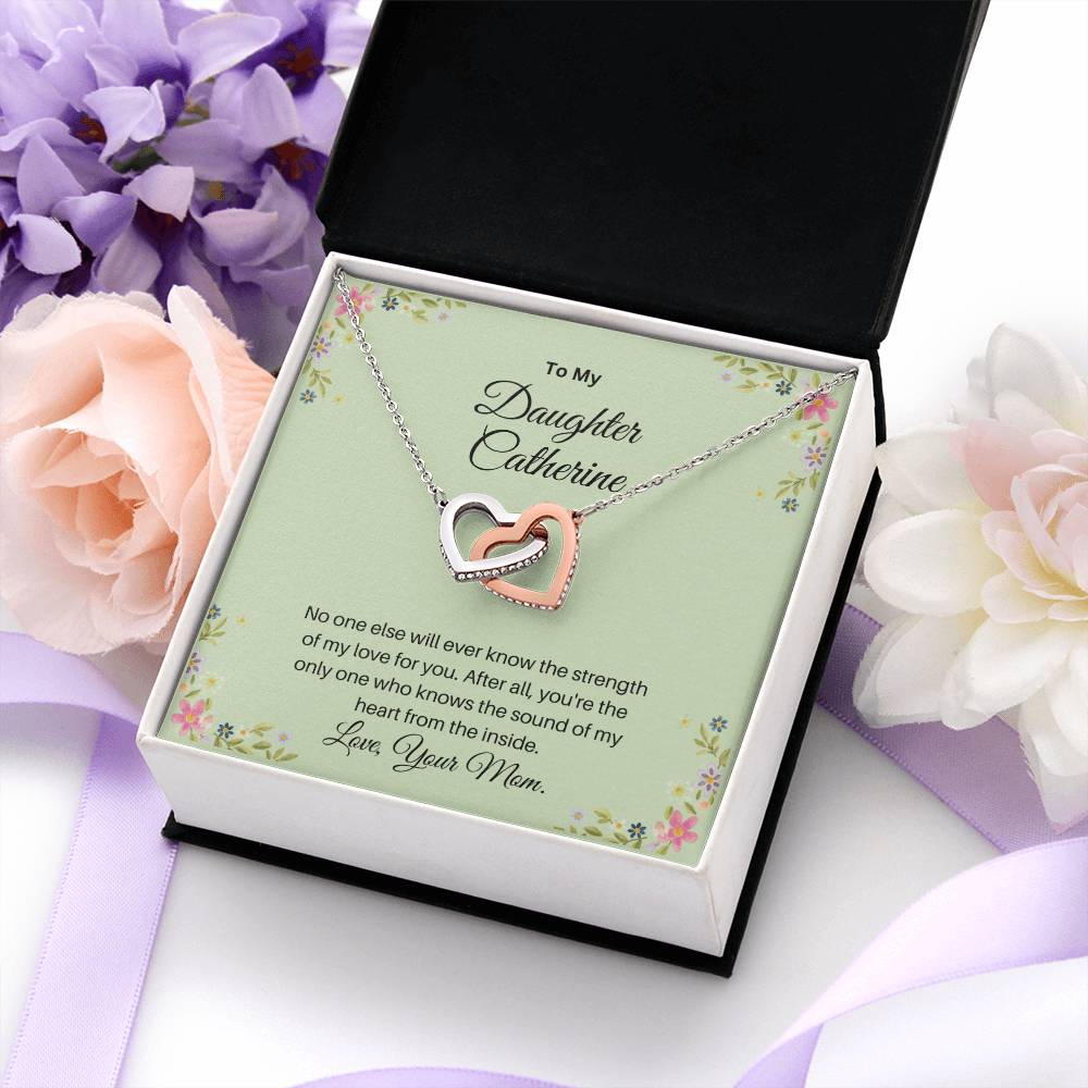 To My Daughter/The Strength Of My Love/Personalized Interlocking Hearts Necklace