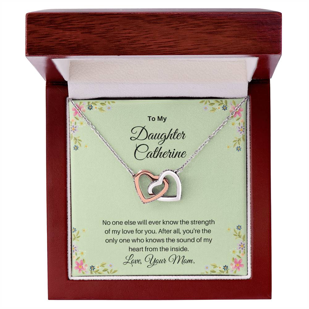 To My Daughter/The Strength Of My Love/Personalized Interlocking Hearts Necklace