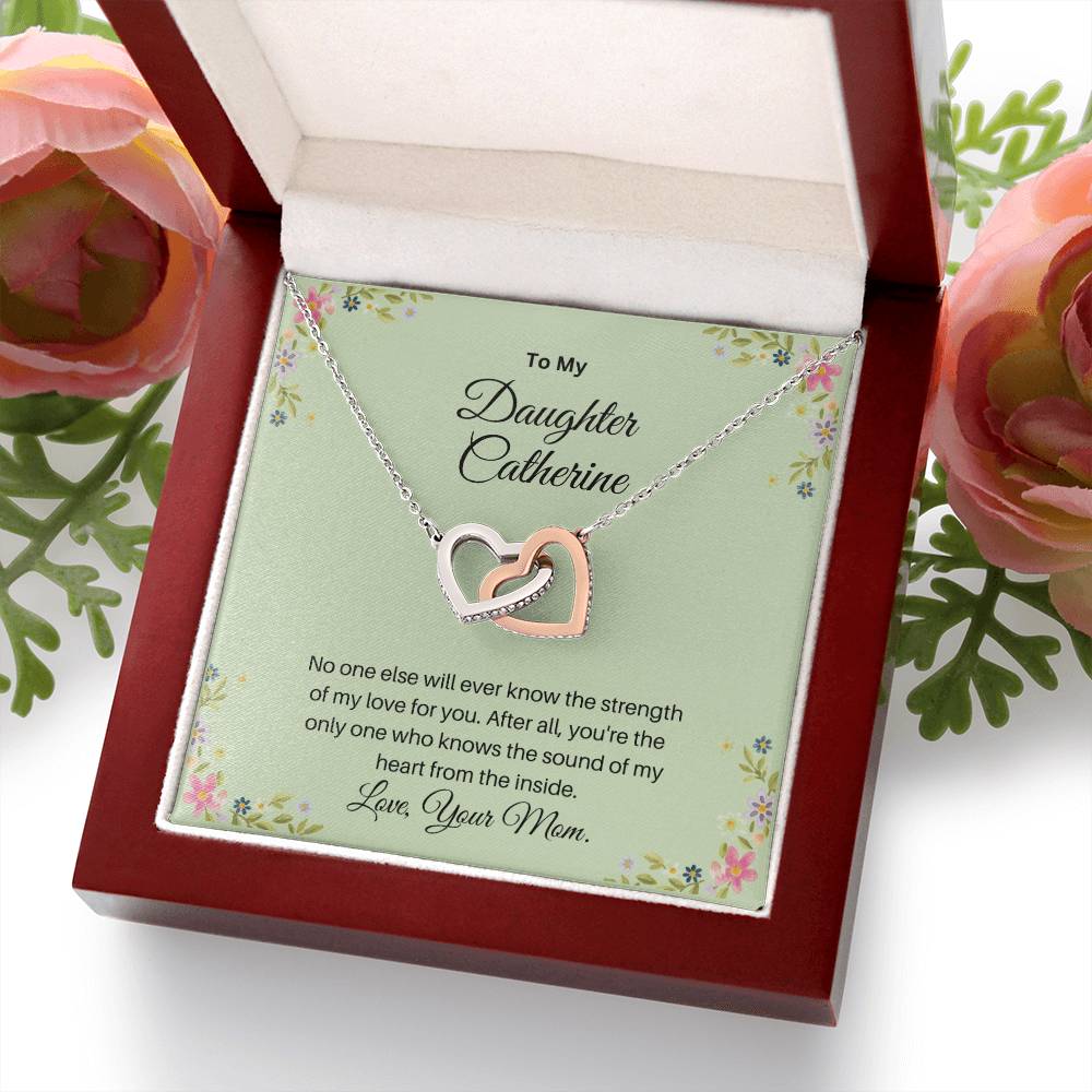 To My Daughter/The Strength Of My Love/Personalized Interlocking Hearts Necklace
