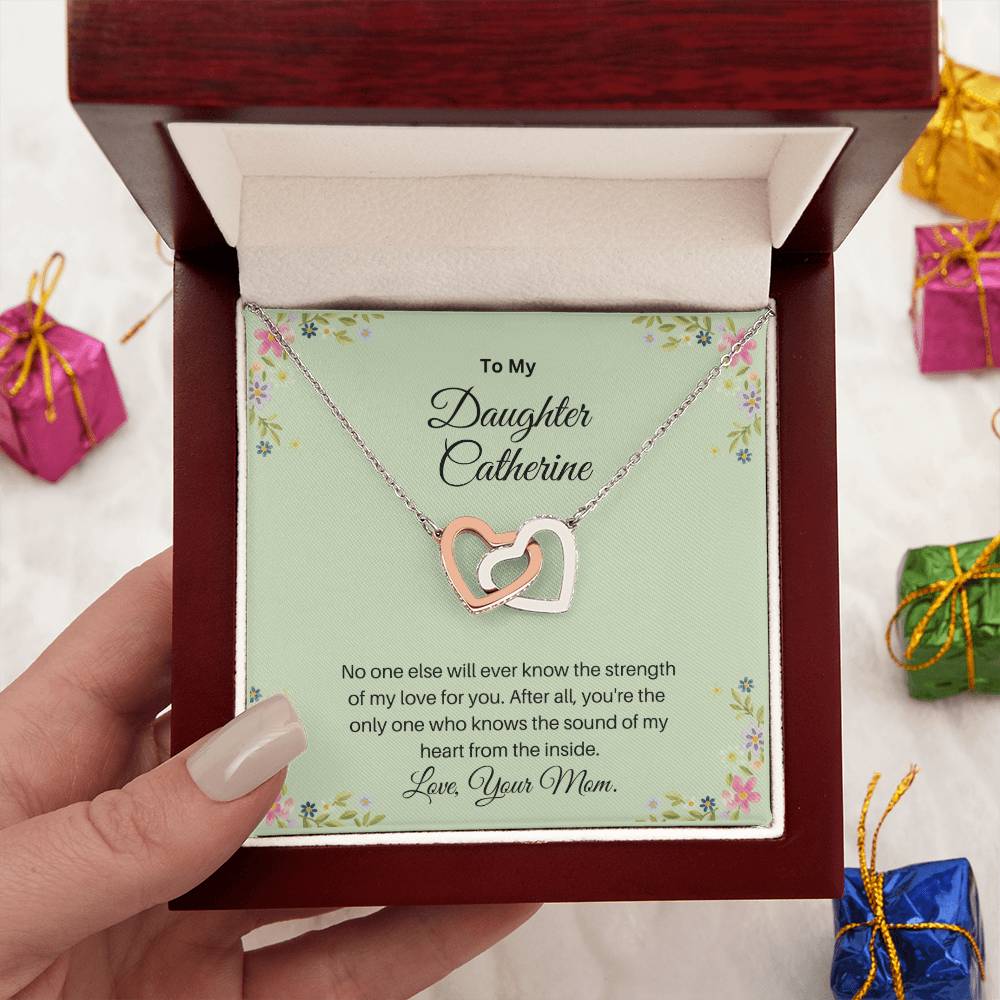 To My Daughter/The Strength Of My Love/Personalized Interlocking Hearts Necklace