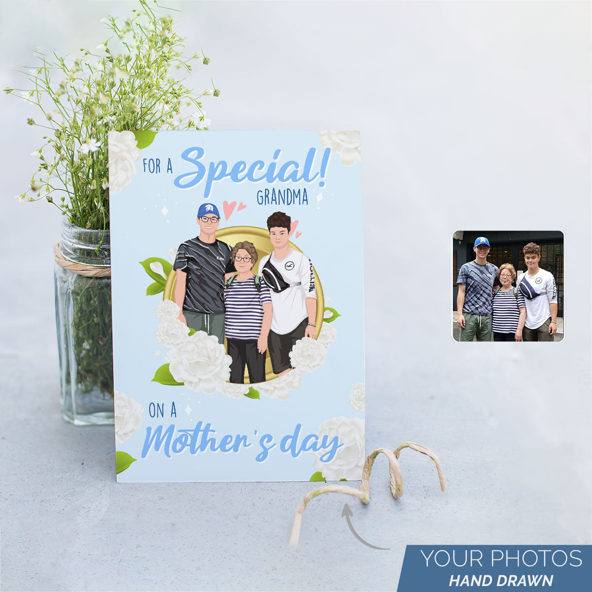 Personalized Hand-Drawn Grand Mothers Day Card