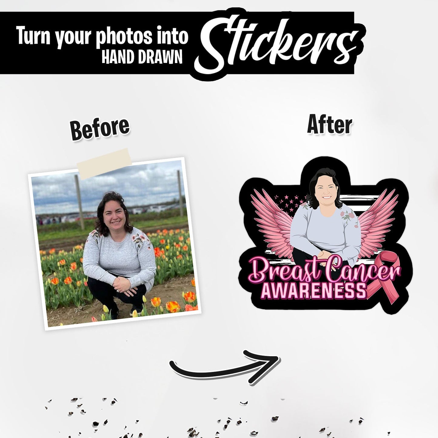 Breast Cancer Awareness Hand-Drawn Personalized Stickers