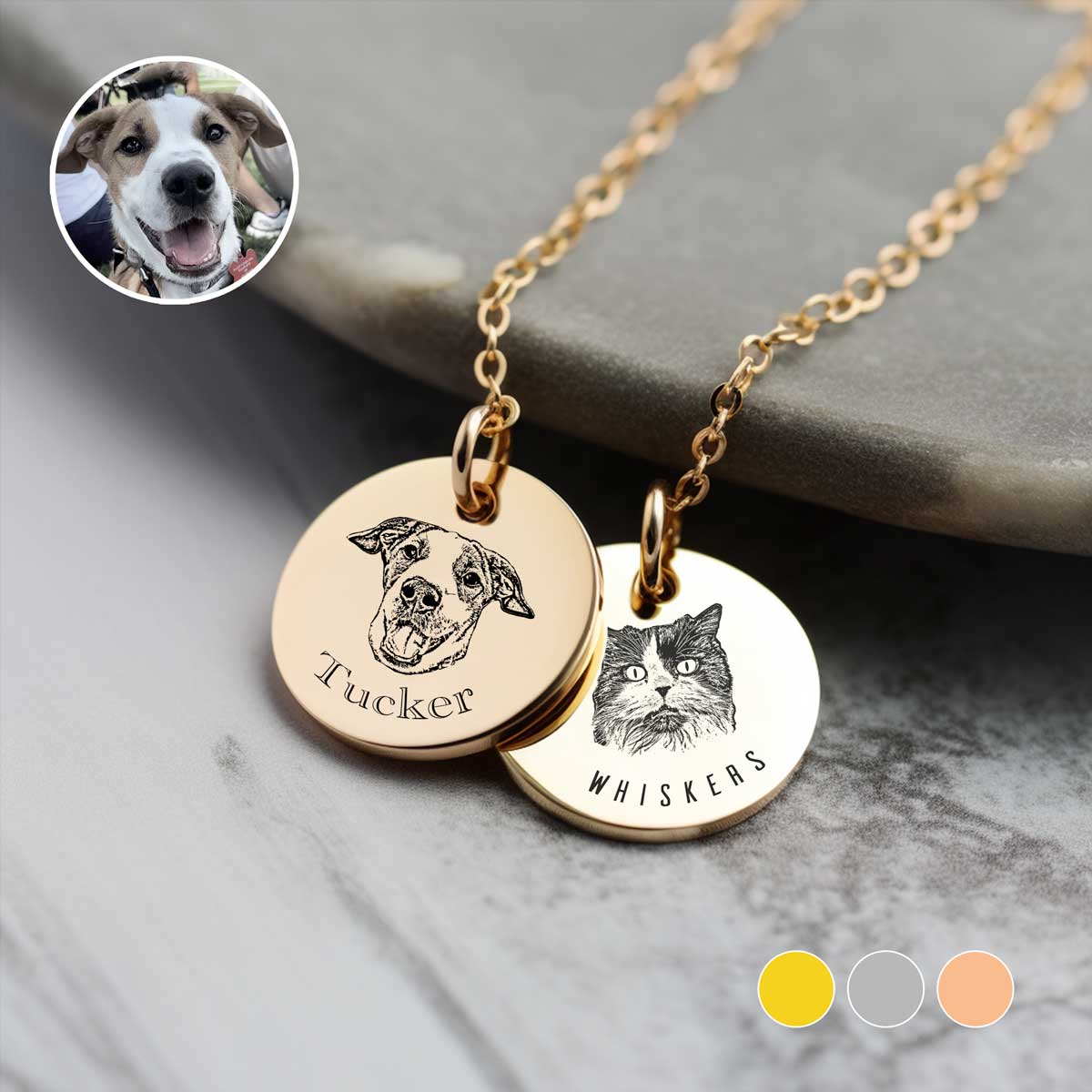 Custom Engraved Pet Portrait Necklace