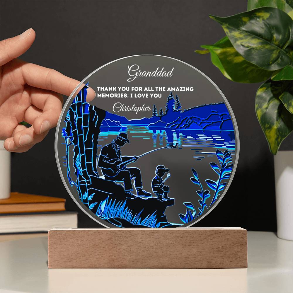 Custom Personalized Round Acrylic Plaque with Wooden or LED Base - Thank You For All The Amazing Memories - Gift for Dad, Grandfather, Son