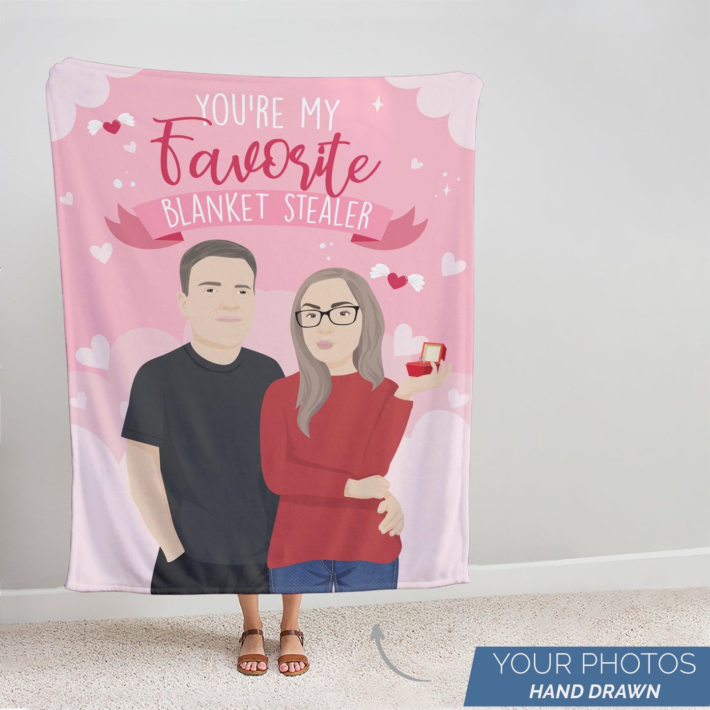 Personalized Hand-Drawn "My Favorite Blanket Stealer" Blanket