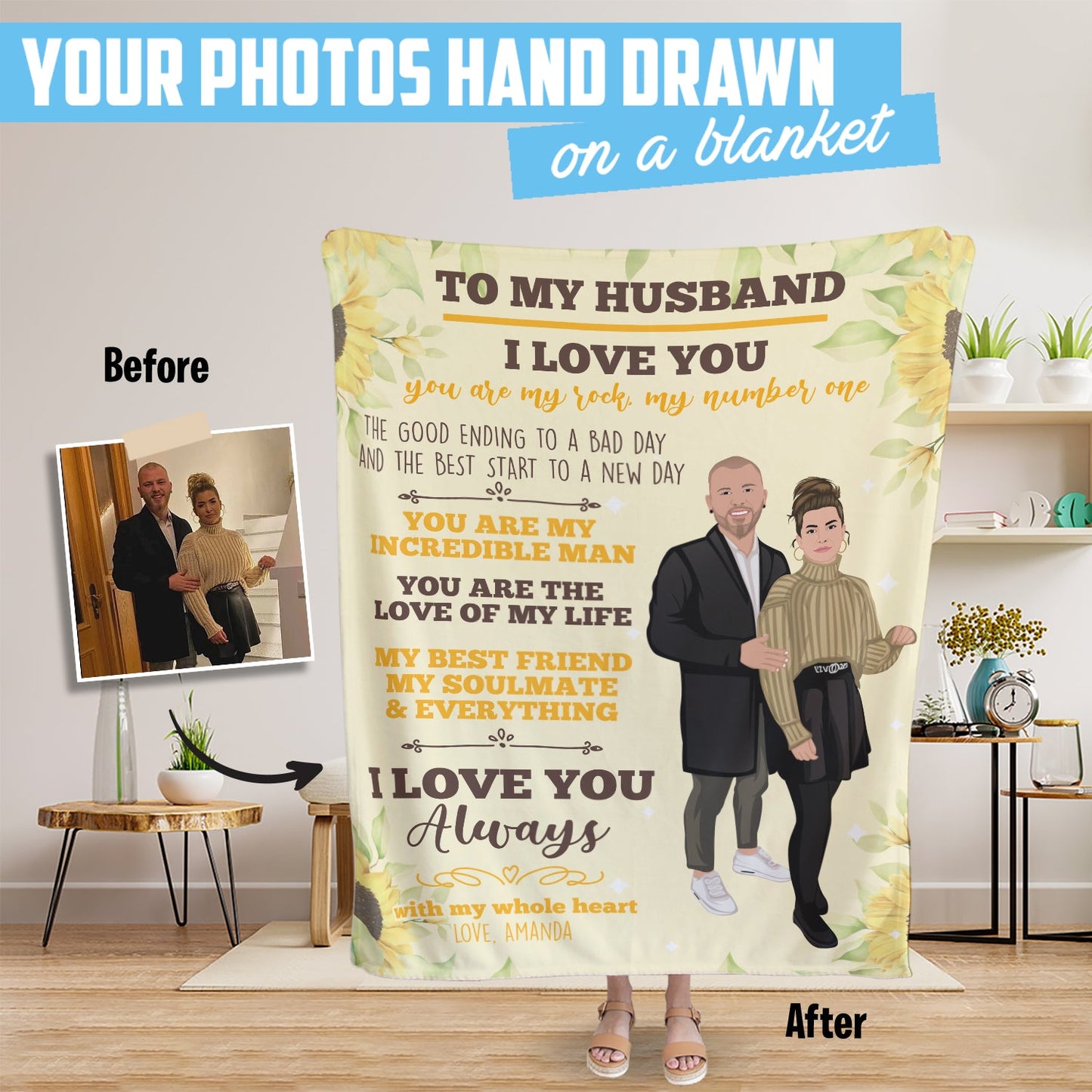 To My Husband Personalized Blanket