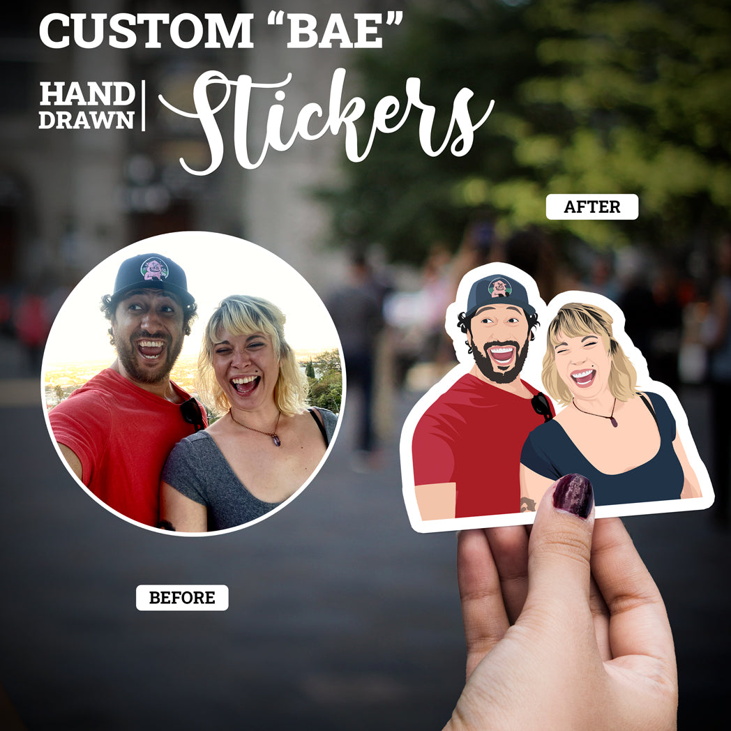 Custom BF GF BAE Hand-Drawn Couple Stickers