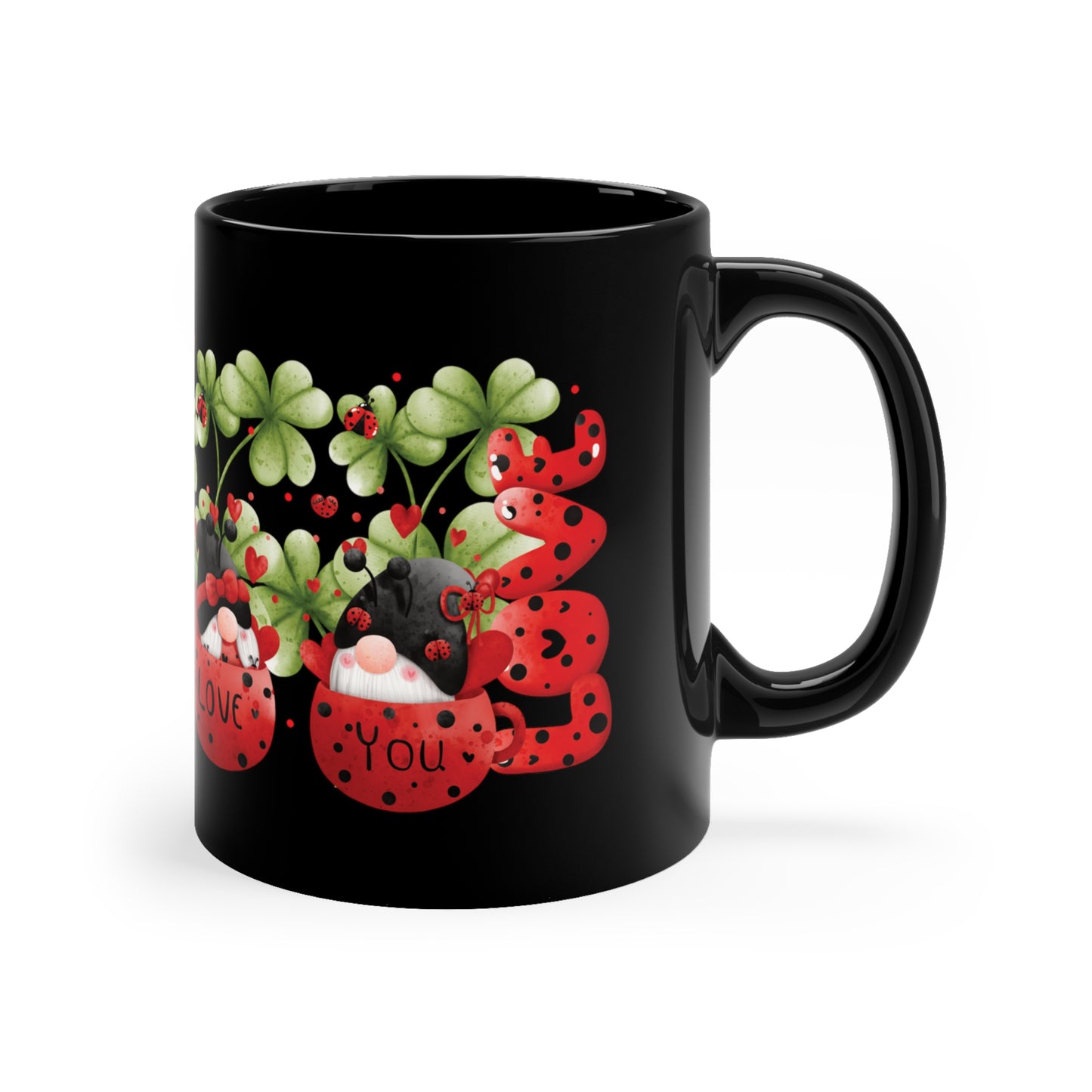 Valentine's Day Coffee Mug, Gnome Mug, Gnome Coffee Mug,  Happy Valentine's Day Mug, Valentine's Gnome Mug, Black Ceramic Mug 11oz