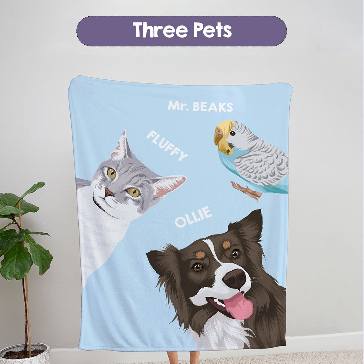 Custom Peekaboo Pet Blanket Personalized With Hand-Drawn Portrait - Multiple Pets