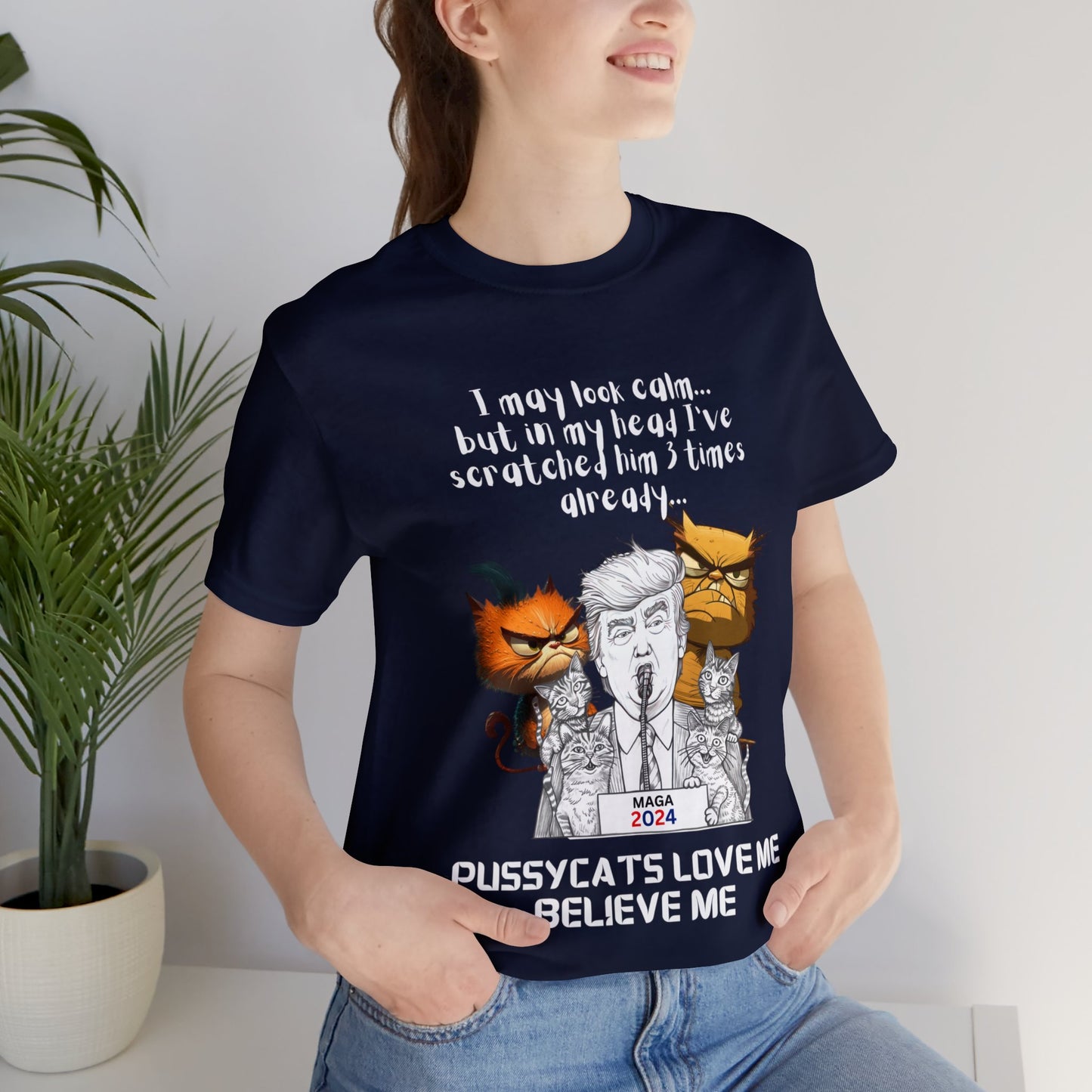 Unisex Funny Jersey Short Sleeve Tee 3001 Bella and Canvas - "Purr-litical Satire Tee: Scratch the Surface!"