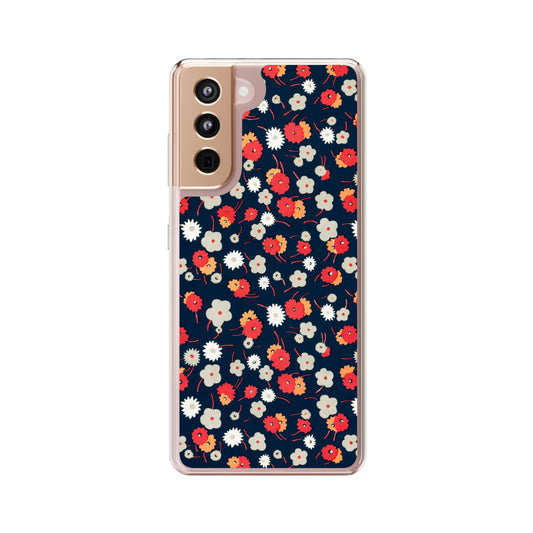 Charles Goy's White, Gray, Pink and Red Flowers Pattern Clear Case for iPhone 12/12 Mini/12 Pro/12 Pro Max and Samsung Galaxy Phones