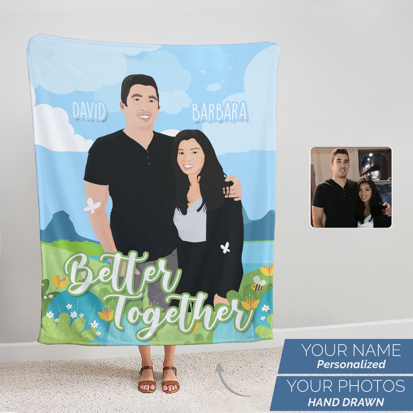 Custom Personalized Blanket with Your Hand Painted Portrait "Better Together Personalized Blanket"