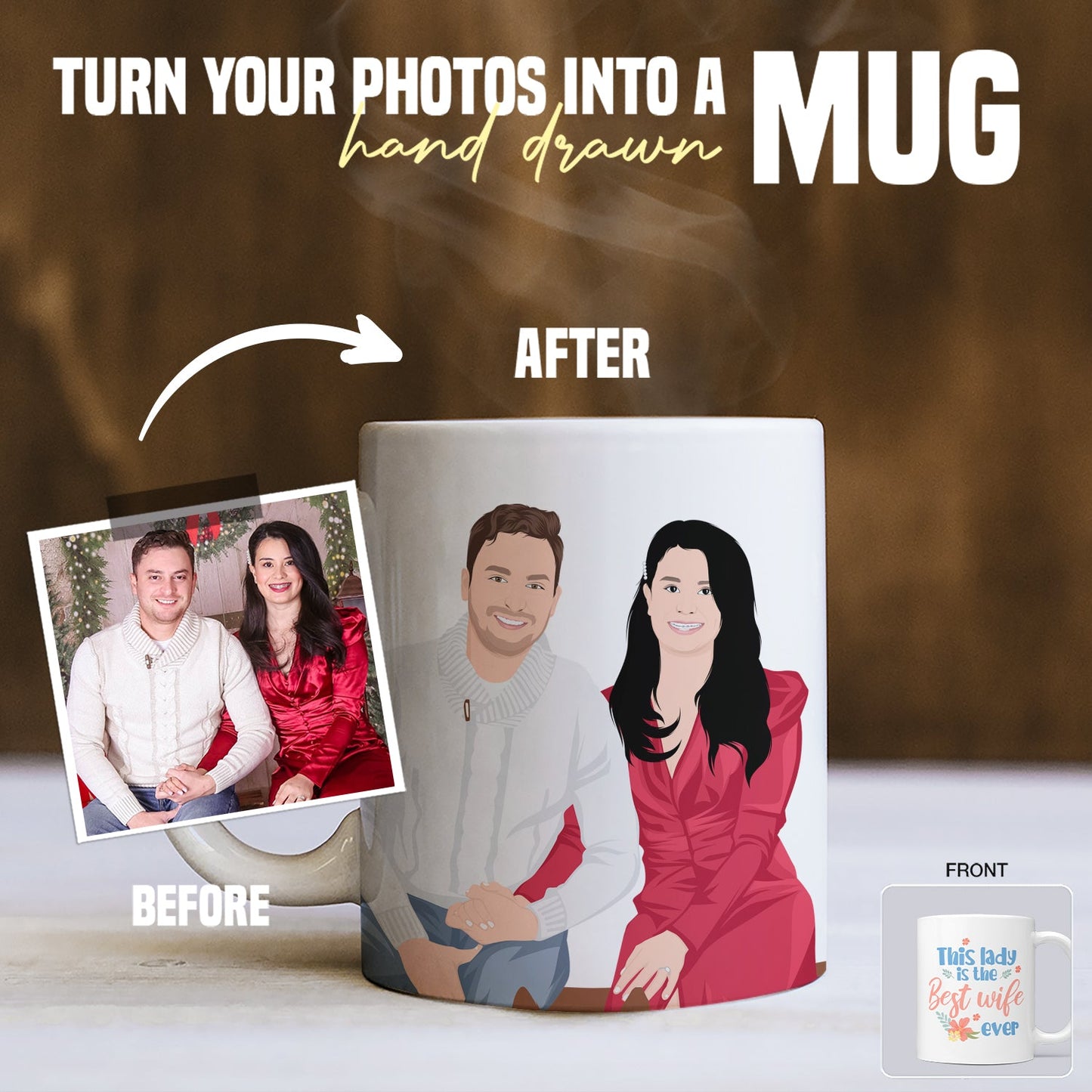 Custom Best Wife Ever Coffee Mug Personalized with Hand-Drawn Portrait