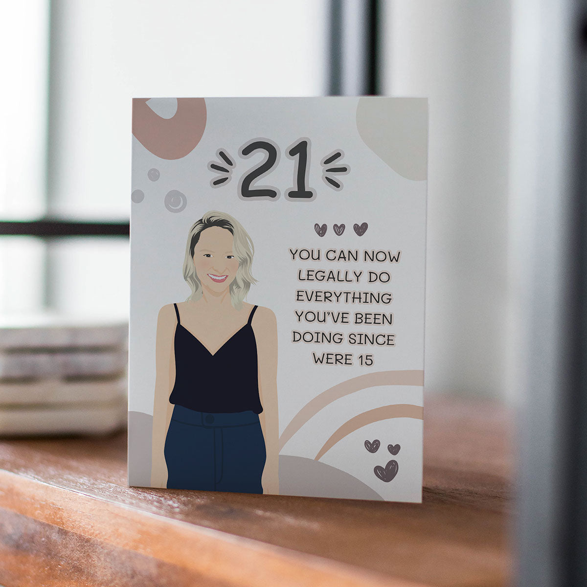 Personalized Hand-Drawn 21st Birthday Card