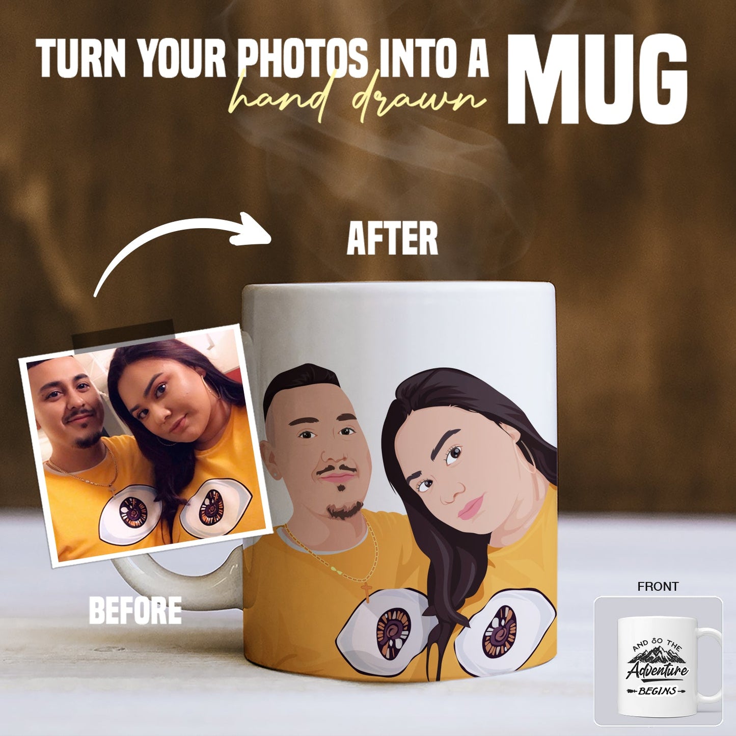 Custom Couples Coffee Mug Personalized with Hand-Drawn Portrait
