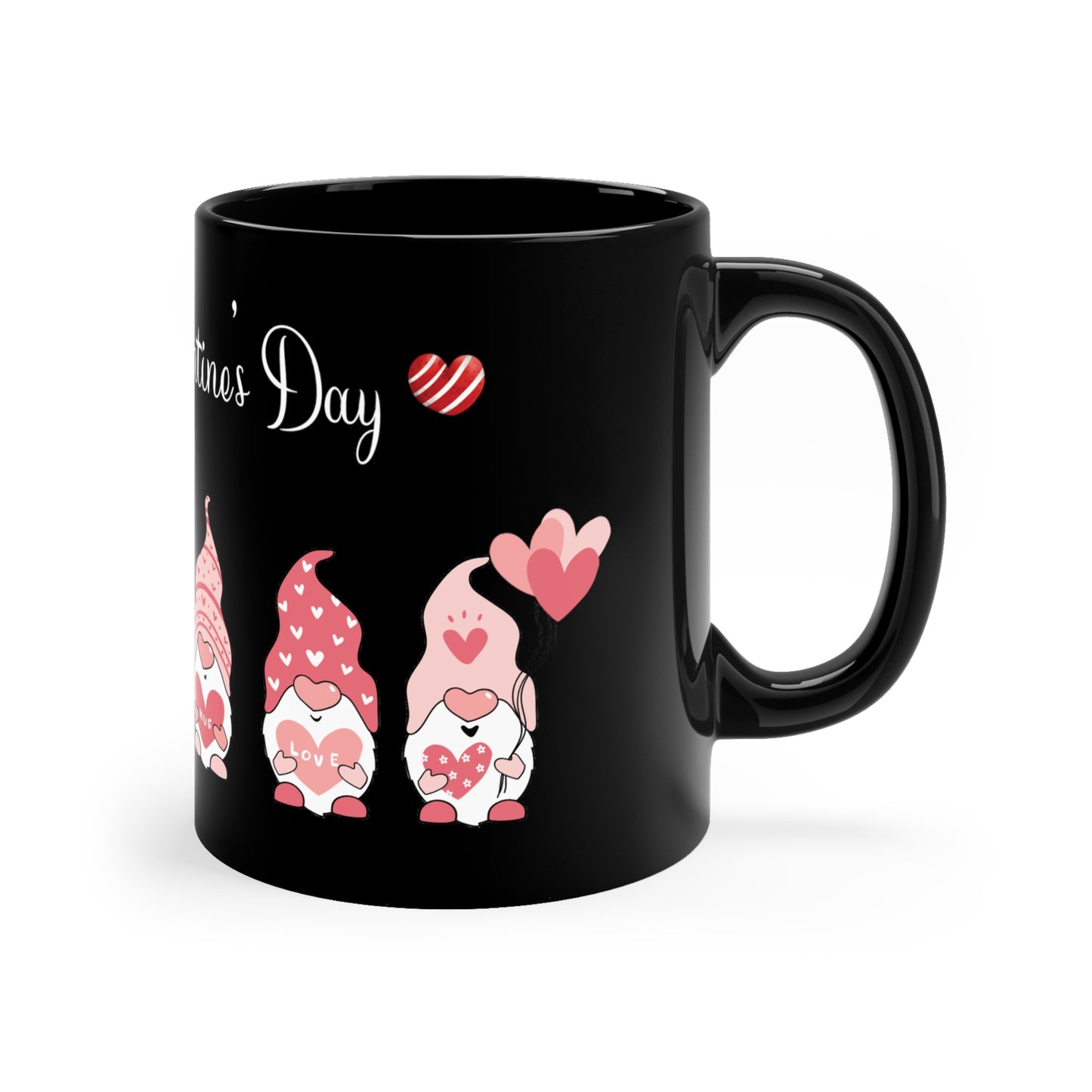 Valentine's Day Coffee Mug, Gnome Mug, Gnome Coffee Mug,  Happy Valentine's Day Mug, Valentine's Gnome Mug, Black Ceramic Mug 11oz