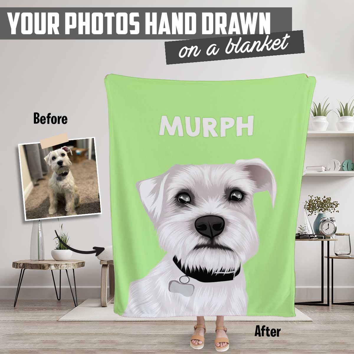 Custom Hand Drawn Dog Portrait Blanket