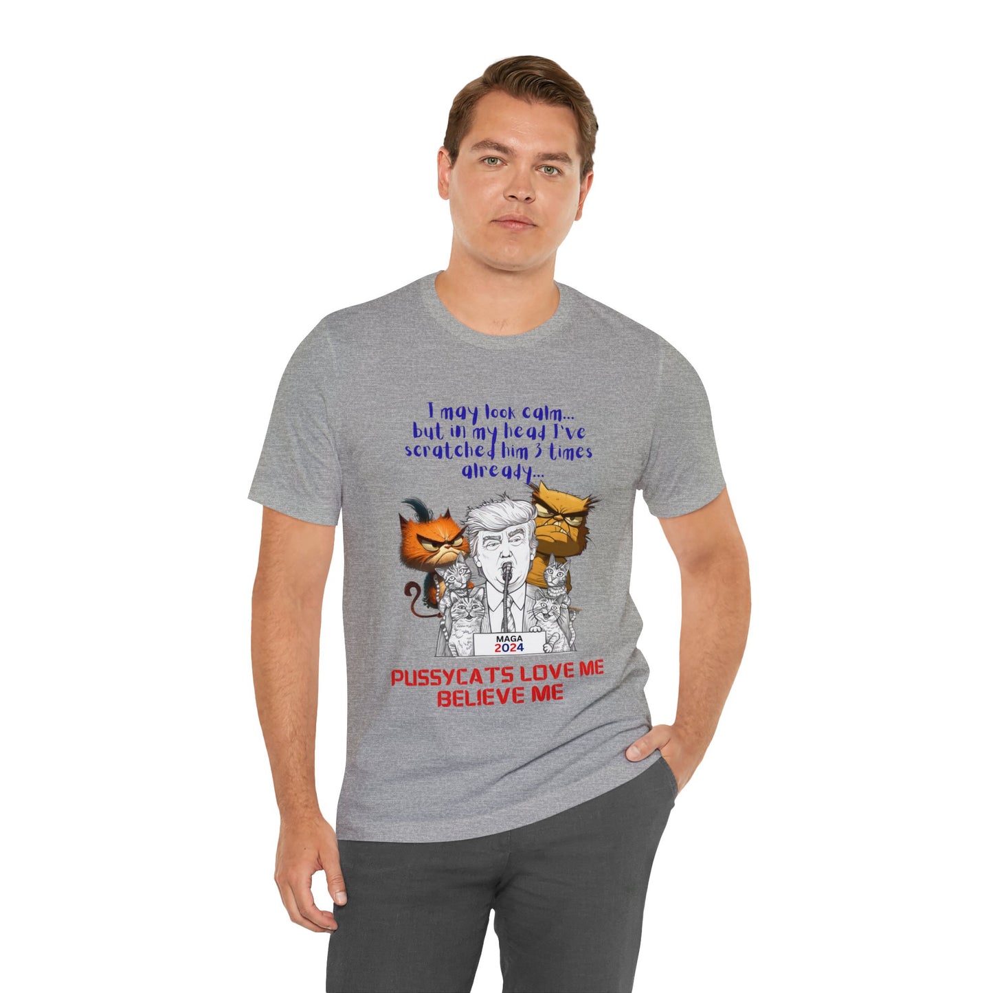 Unisex Funny Jersey Short Sleeve Tee 3001 Bella and Canvas - "Purr-litical Satire Tee: Scratch the Surface!"