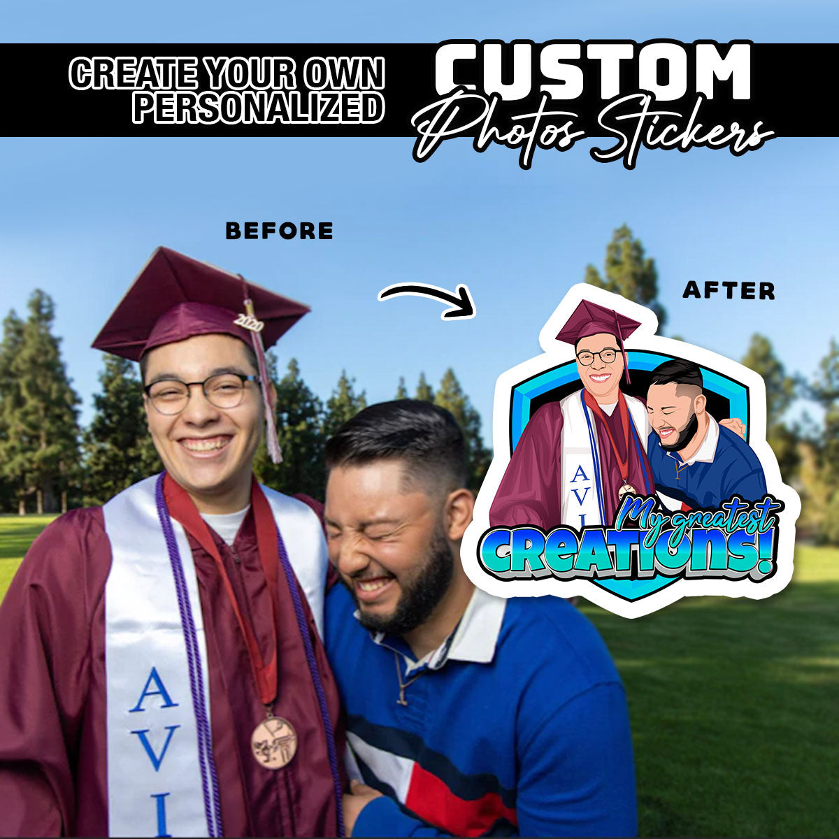 Custom Hand-Drawn Graduation Photo Stickers