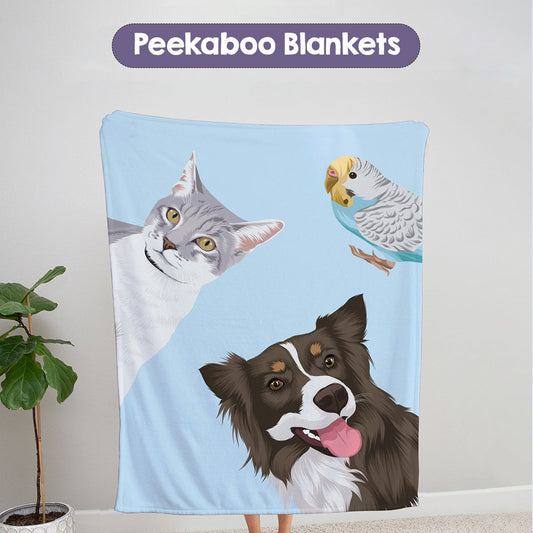 Custom Peekaboo Pet Blanket Personalized With Hand-Drawn Portrait - Multiple Pets