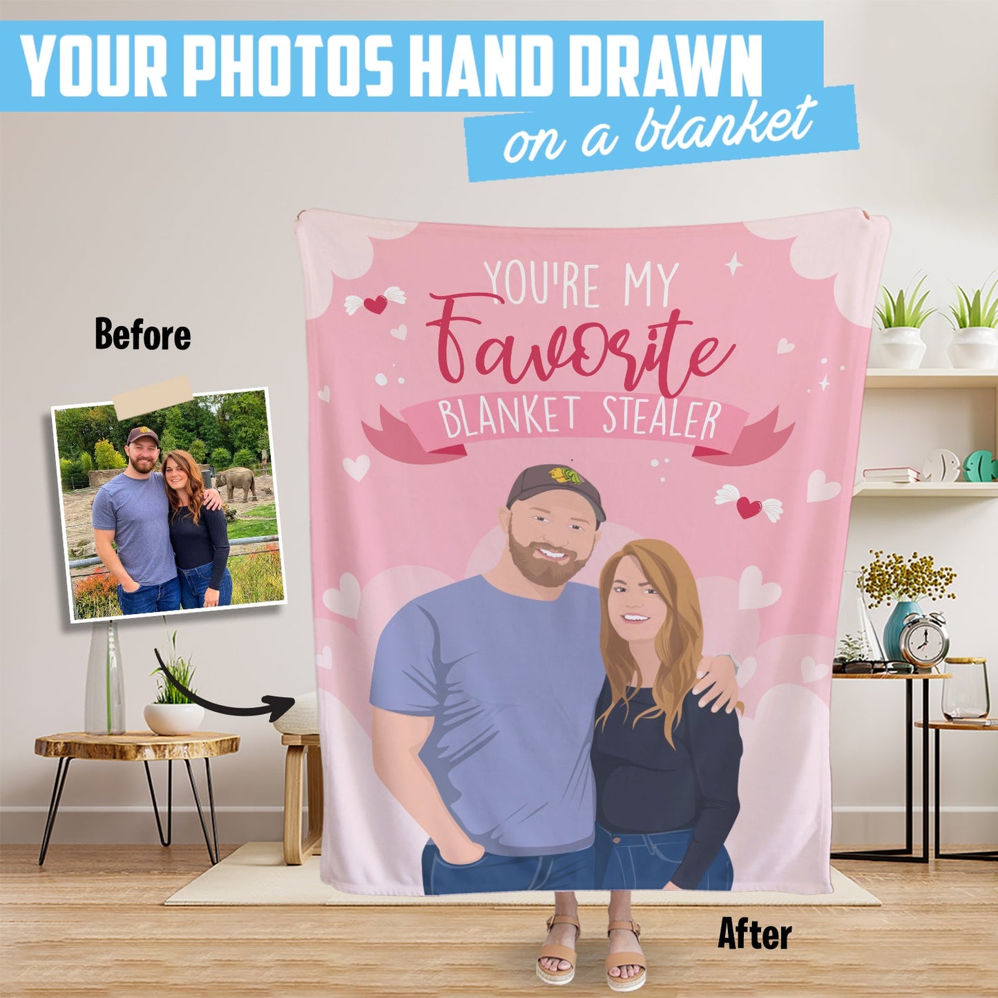 Personalized Hand-Drawn "My Favorite Blanket Stealer" Blanket