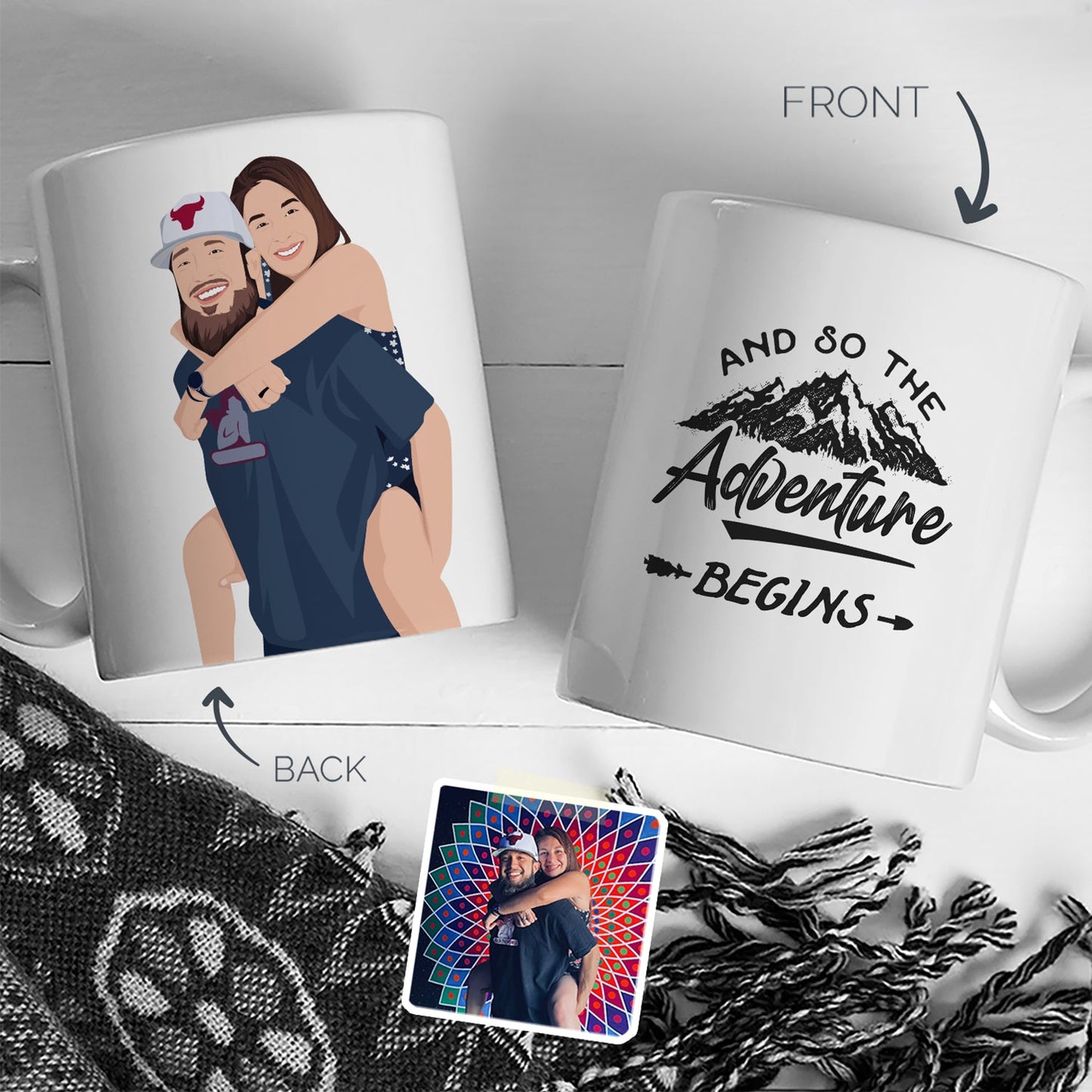 Custom Couples Coffee Mug Personalized with Hand-Drawn Portrait