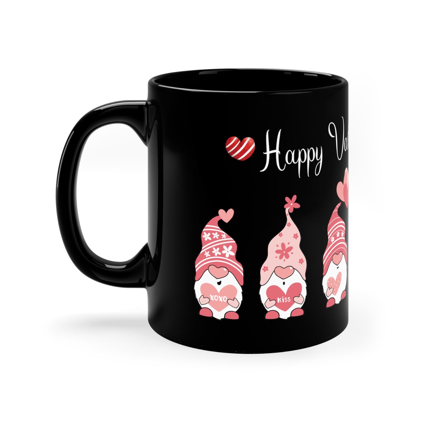 Valentine's Day Coffee Mug, Gnome Mug, Gnome Coffee Mug,  Happy Valentine's Day Mug, Valentine's Gnome Mug, Black Ceramic Mug 11oz