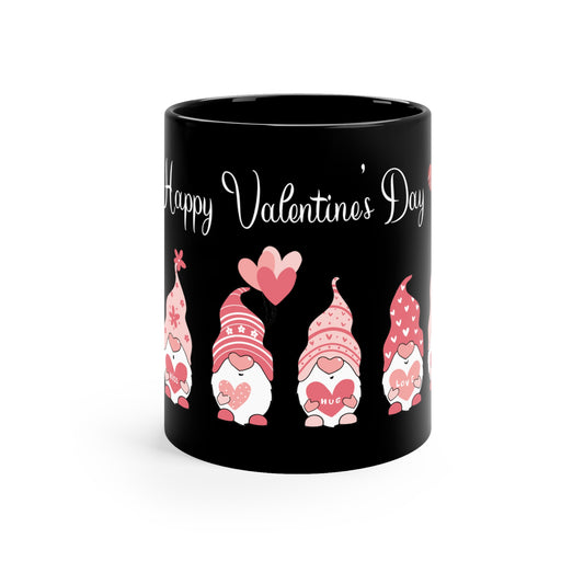 Valentine's Day Coffee Mug, Gnome Mug, Gnome Coffee Mug,  Happy Valentine's Day Mug, Valentine's Gnome Mug, Black Ceramic Mug 11oz