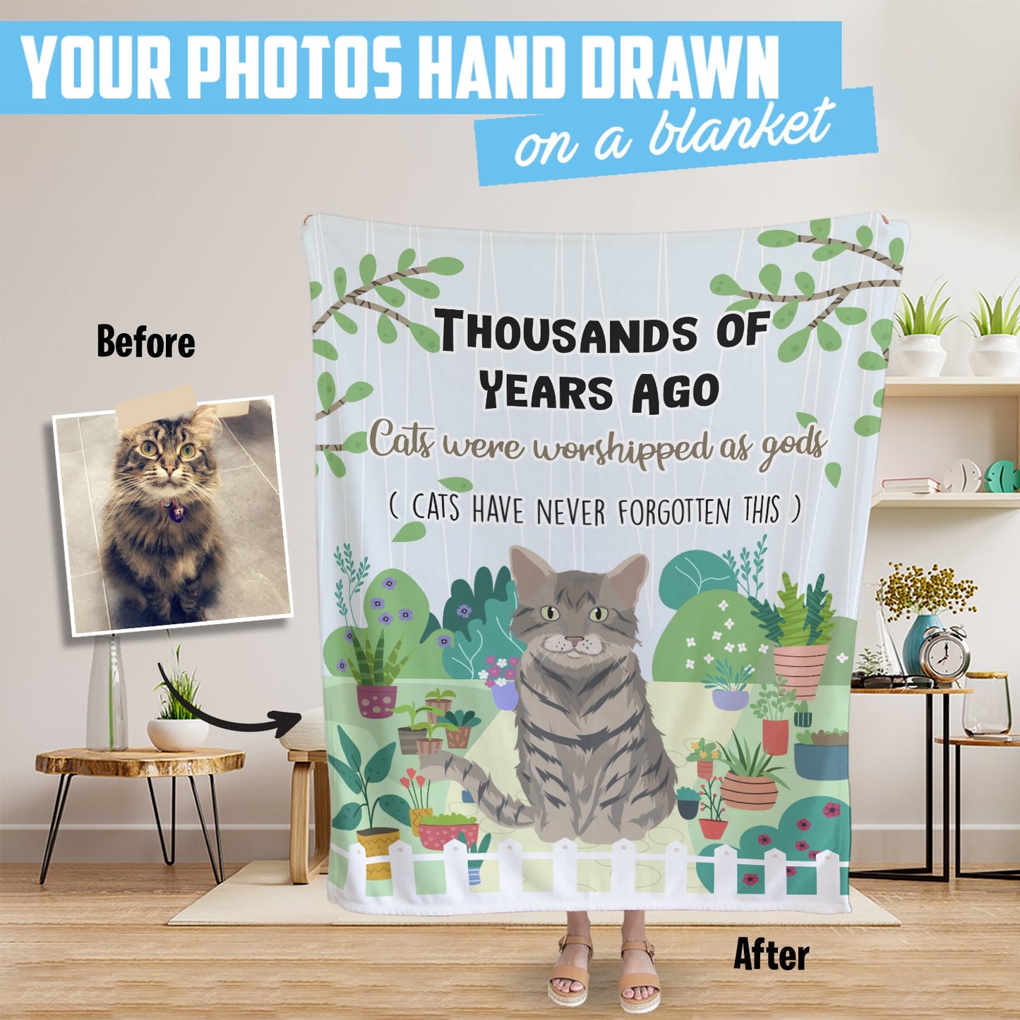 Personalized Hand-Drawn Funny Cat Blanket