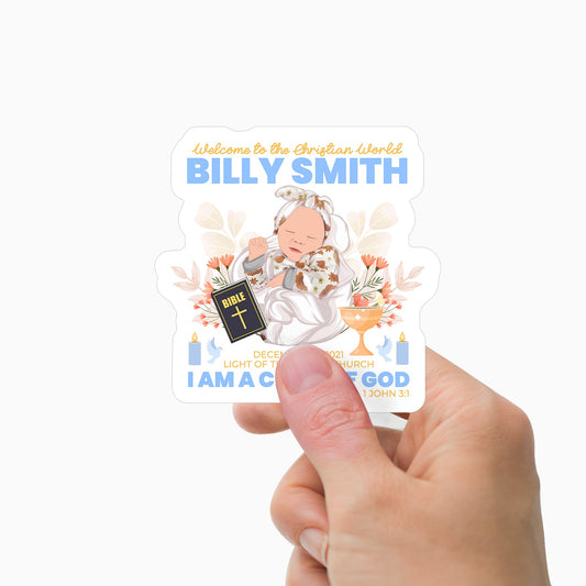 Child of God Personalized Baptism Name Sticker