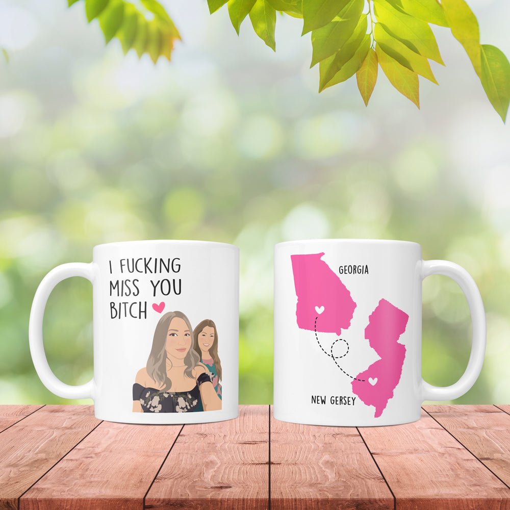 Custom Best Friends Map Mug Personalized with Your Hand-Drawn Portrait