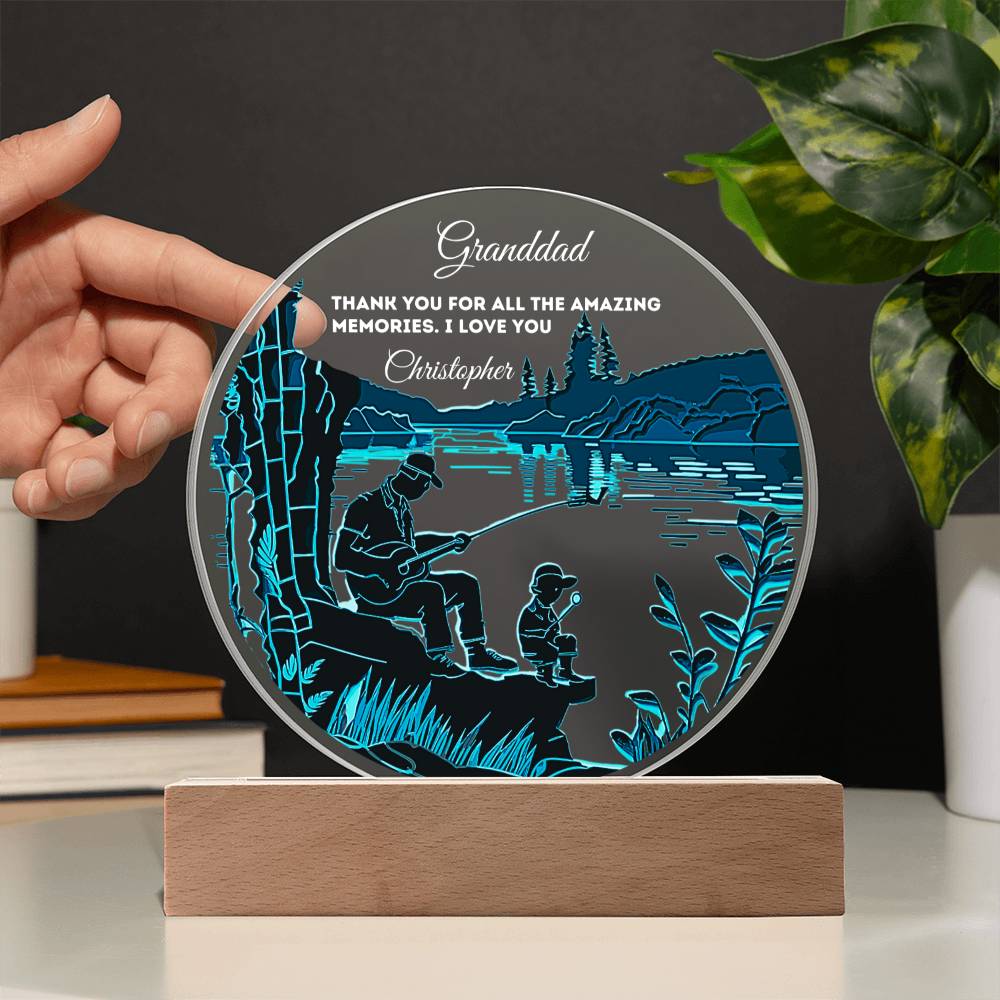 Custom Personalized Round Acrylic Plaque with Wooden or LED Base - Thank You For All The Amazing Memories - Gift for Dad, Grandfather, Son