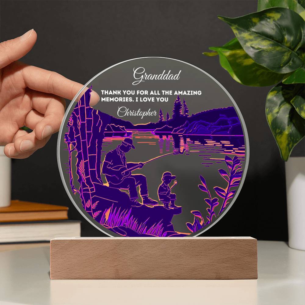 Custom Personalized Round Acrylic Plaque with Wooden or LED Base - Thank You For All The Amazing Memories - Gift for Dad, Grandfather, Son