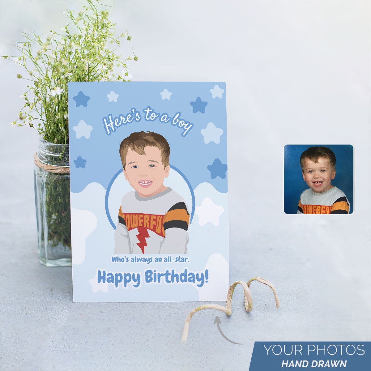 Personalized Hand-Drawn Birthday Boy Card