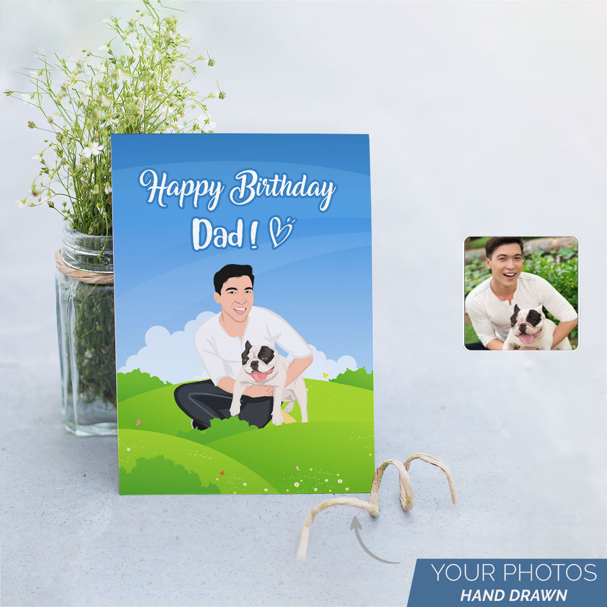 Personalized Hand-Drawn Dog Dad Birthday Card