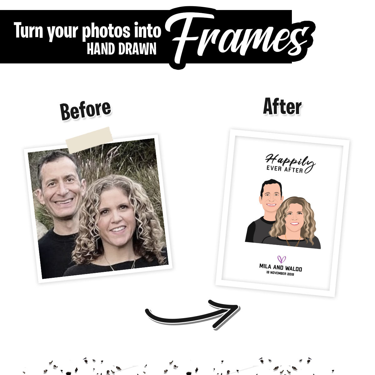 Custom Hand Drawn Happily Ever After Portrait