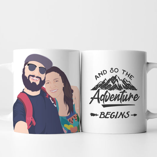 Custom Couples Coffee Mug Personalized with Hand-Drawn Portrait
