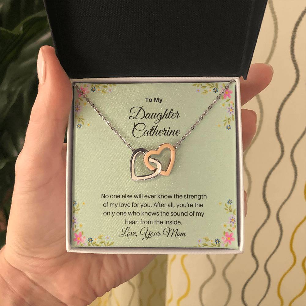 To My Daughter/The Strength Of My Love/Personalized Interlocking Hearts Necklace